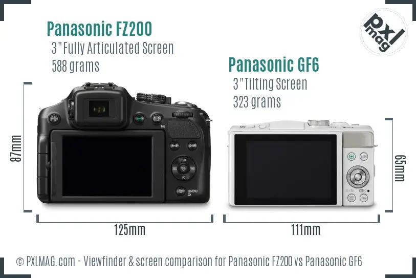 Panasonic FZ200 vs Panasonic GF6 Screen and Viewfinder comparison