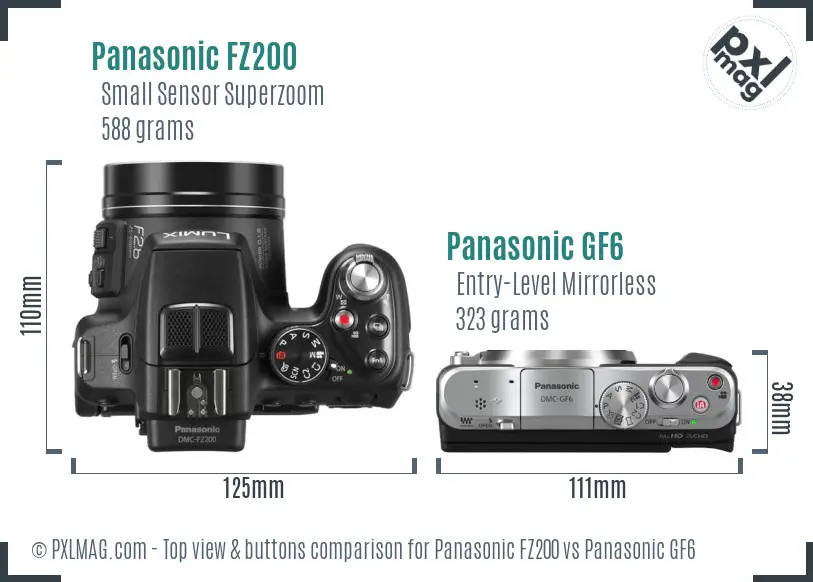 Panasonic FZ200 vs Panasonic GF6 top view buttons comparison