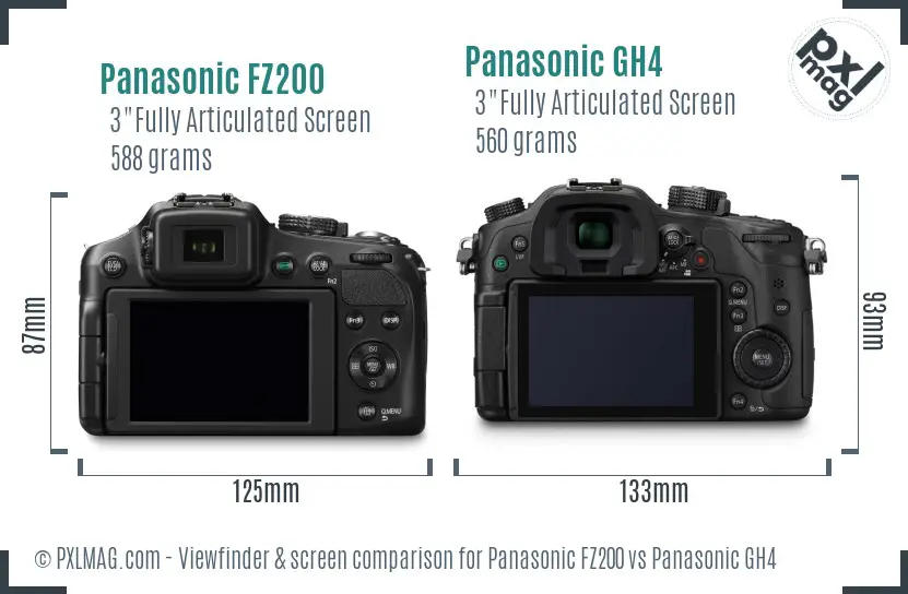 Panasonic FZ200 vs Panasonic GH4 Screen and Viewfinder comparison