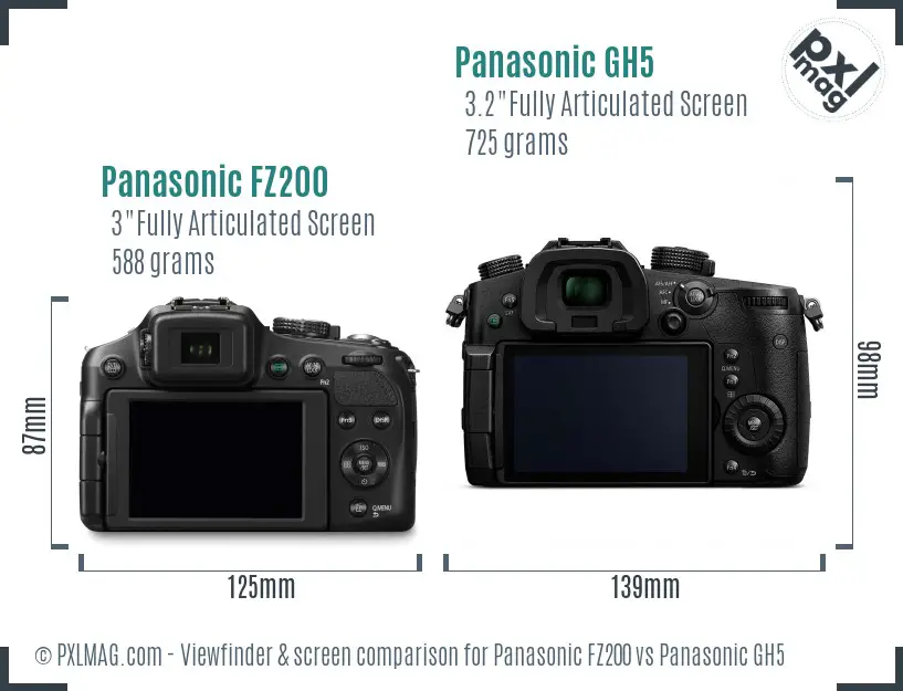 Panasonic FZ200 vs Panasonic GH5 Screen and Viewfinder comparison