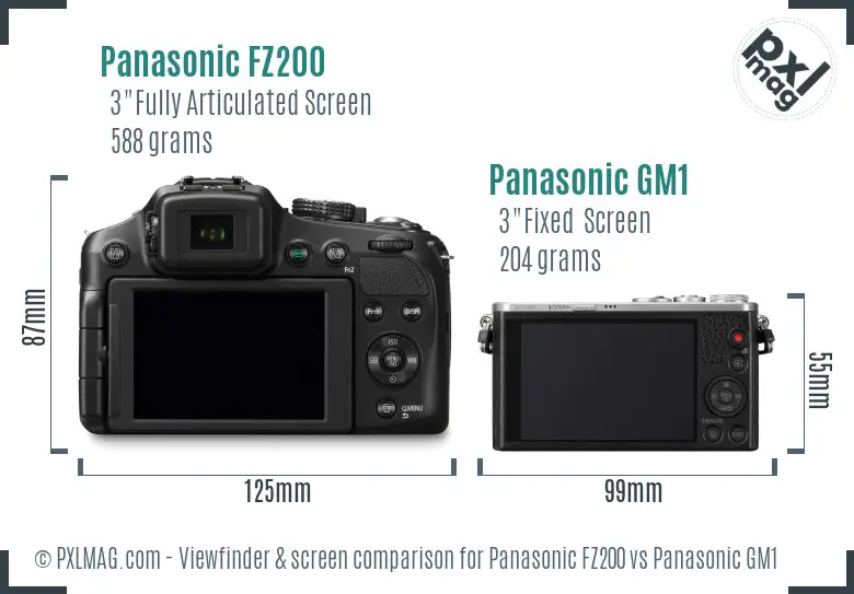 Panasonic FZ200 vs Panasonic GM1 Screen and Viewfinder comparison