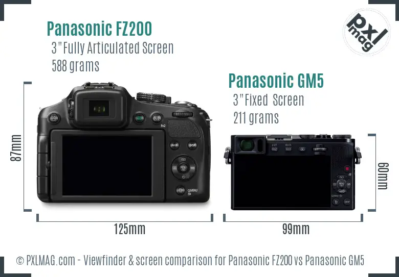 Panasonic FZ200 vs Panasonic GM5 Screen and Viewfinder comparison