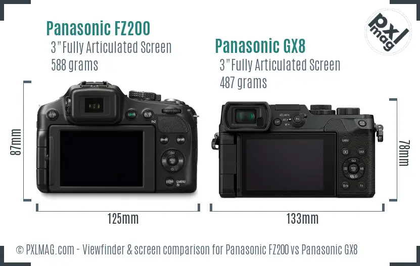 Panasonic FZ200 vs Panasonic GX8 Screen and Viewfinder comparison