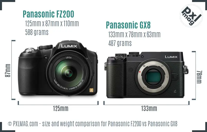 Panasonic FZ200 vs Panasonic GX8 size comparison