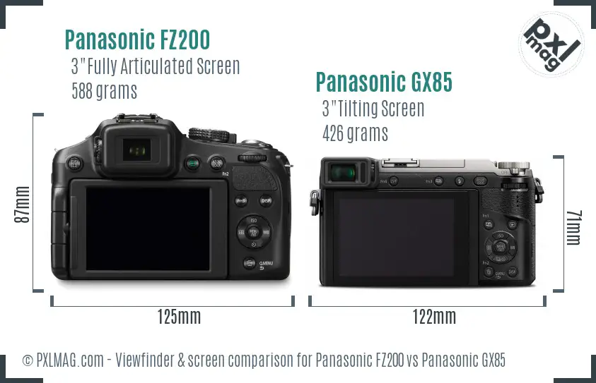 Panasonic FZ200 vs Panasonic GX85 Screen and Viewfinder comparison
