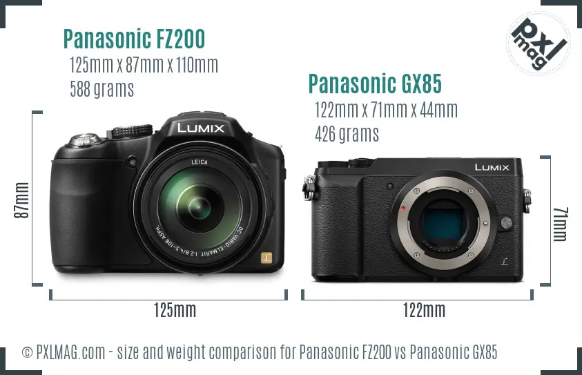 Panasonic FZ200 vs Panasonic GX85 size comparison