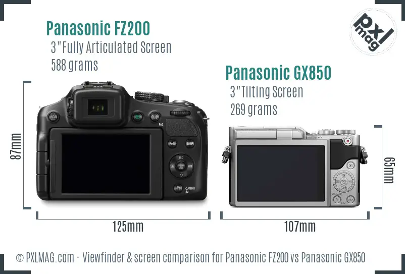 Panasonic FZ200 vs Panasonic GX850 Screen and Viewfinder comparison