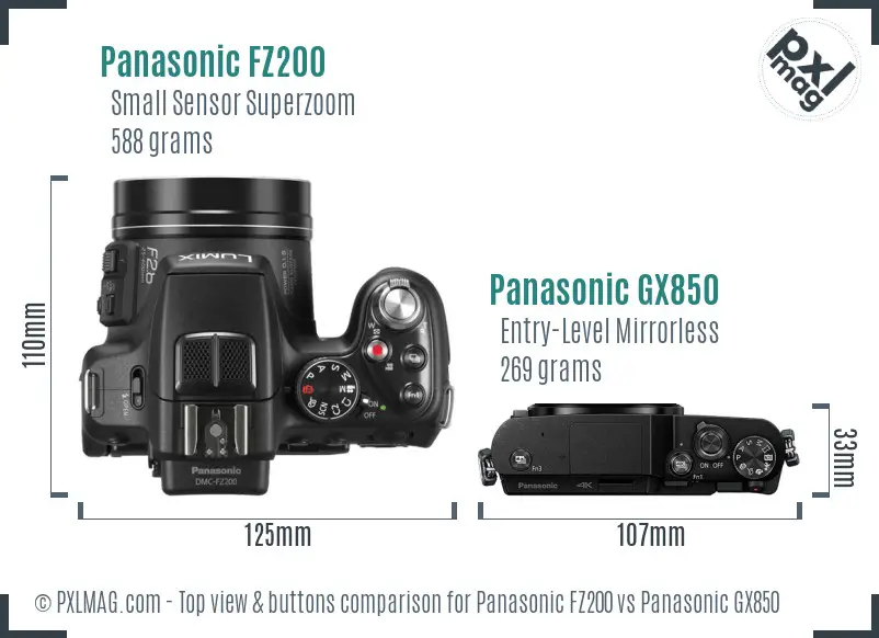 Panasonic FZ200 vs Panasonic GX850 top view buttons comparison