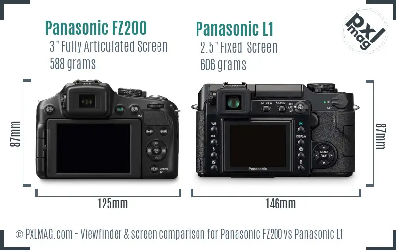 Panasonic FZ200 vs Panasonic L1 Screen and Viewfinder comparison