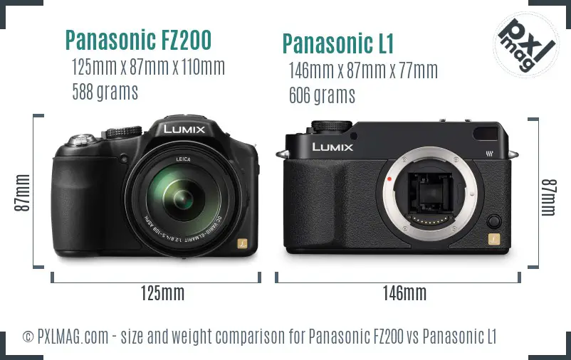 Panasonic FZ200 vs Panasonic L1 size comparison