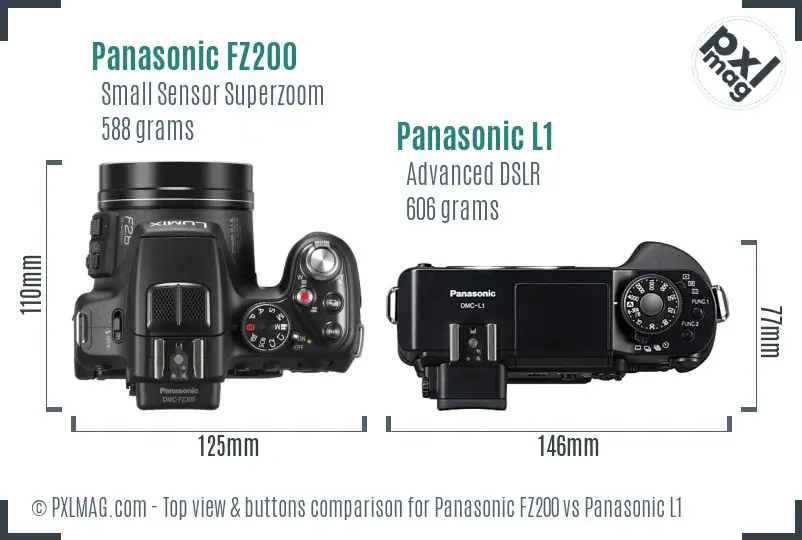 Panasonic FZ200 vs Panasonic L1 top view buttons comparison