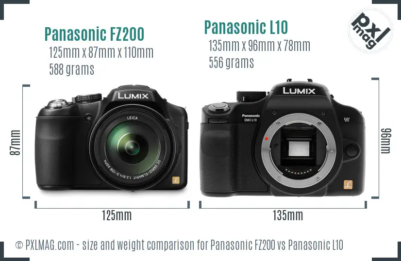 Panasonic FZ200 vs Panasonic L10 size comparison