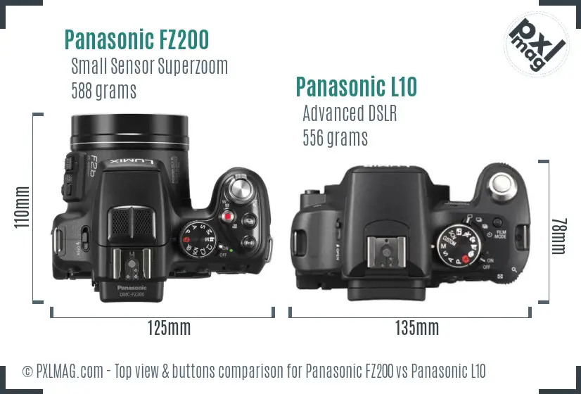 Panasonic FZ200 vs Panasonic L10 top view buttons comparison