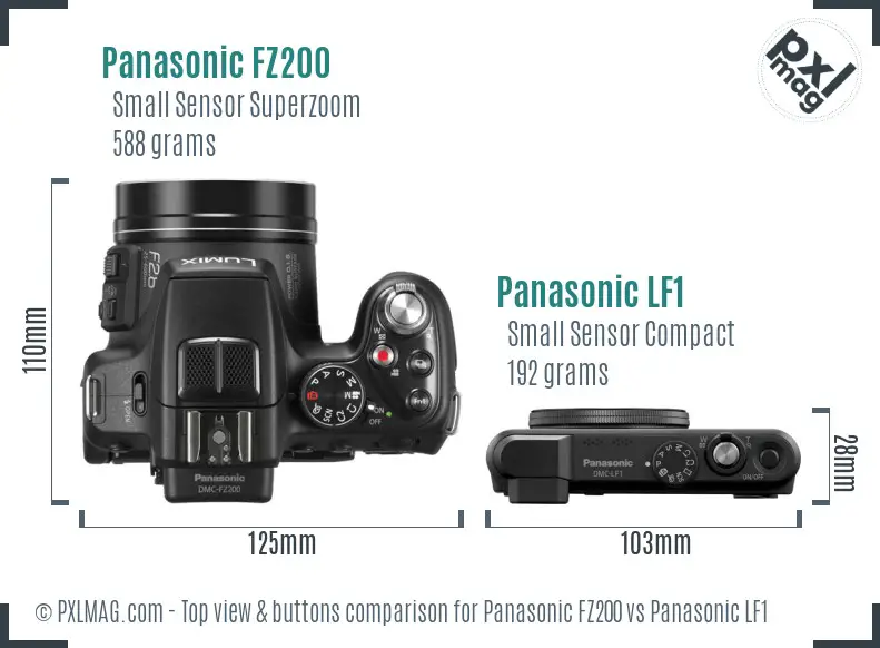 Panasonic FZ200 vs Panasonic LF1 top view buttons comparison