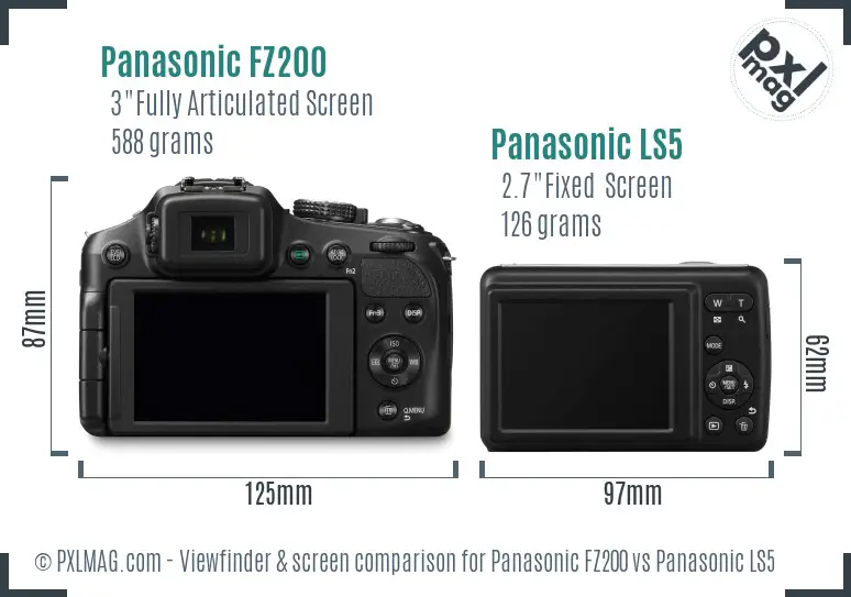 Panasonic FZ200 vs Panasonic LS5 Screen and Viewfinder comparison