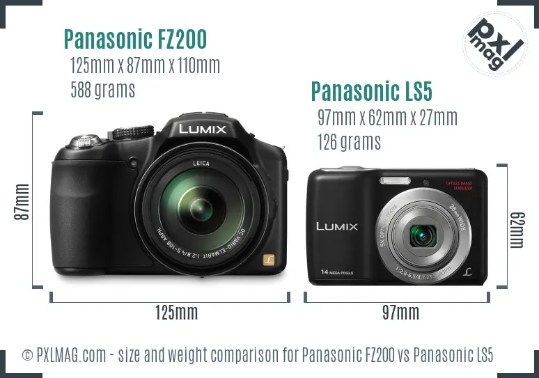 Panasonic FZ200 vs Panasonic LS5 size comparison