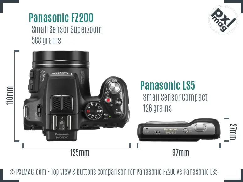Panasonic FZ200 vs Panasonic LS5 top view buttons comparison