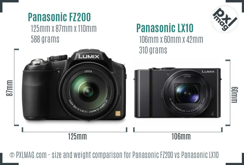 Panasonic FZ200 vs Panasonic LX10 size comparison