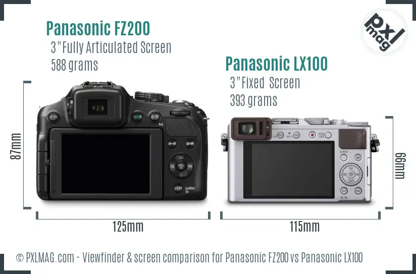 Panasonic FZ200 vs Panasonic LX100 Screen and Viewfinder comparison