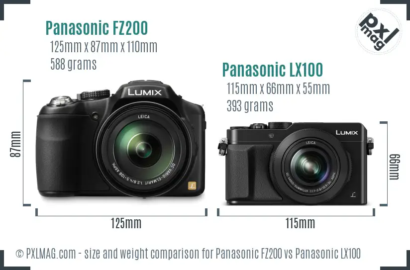 Panasonic FZ200 vs Panasonic LX100 size comparison