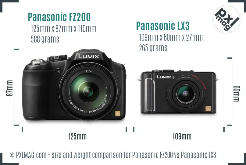 Panasonic FZ200 vs Panasonic LX3 size comparison