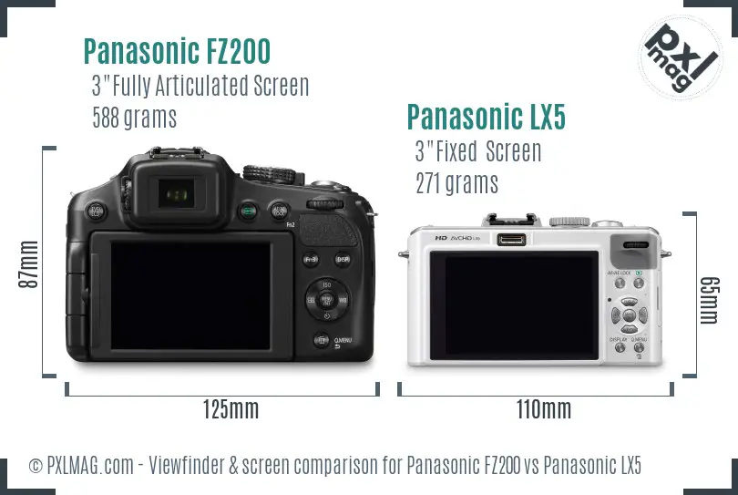 Panasonic FZ200 vs Panasonic LX5 Screen and Viewfinder comparison