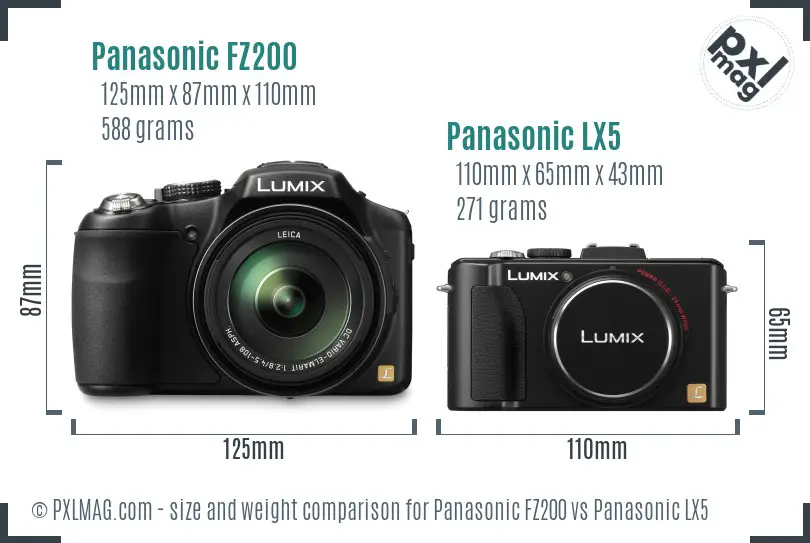 Panasonic FZ200 vs Panasonic LX5 size comparison