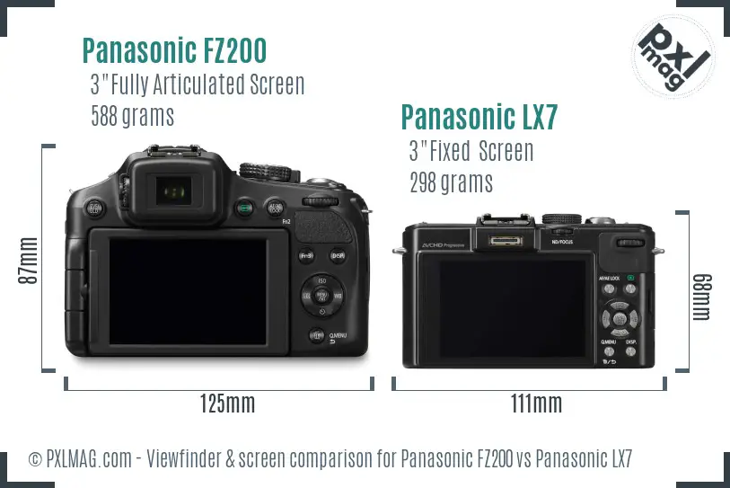 Panasonic FZ200 vs Panasonic LX7 Screen and Viewfinder comparison