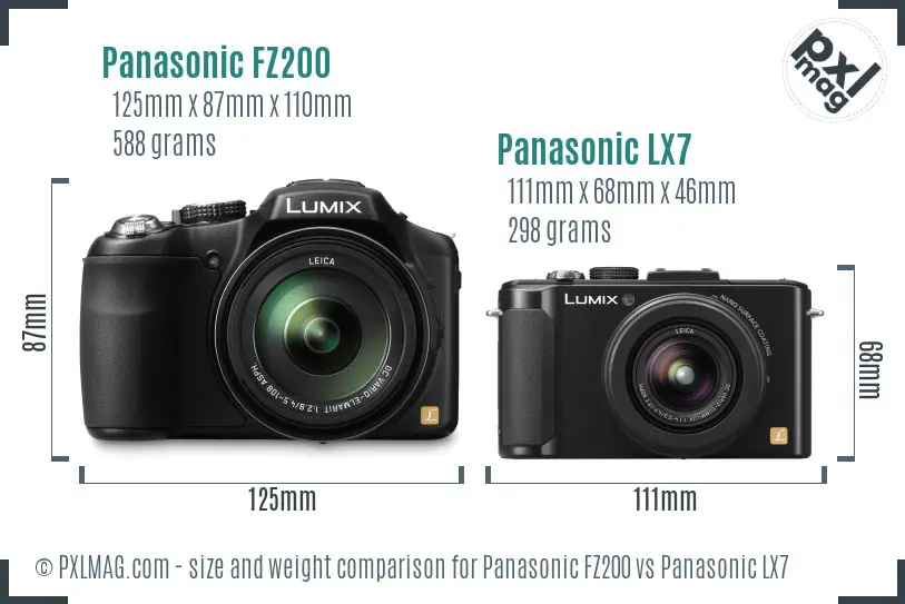 Panasonic FZ200 vs Panasonic LX7 size comparison