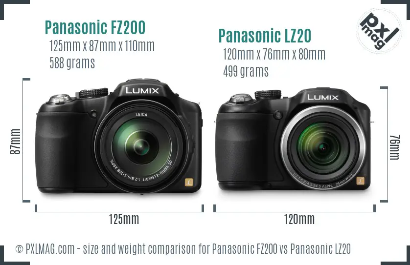 Panasonic FZ200 vs Panasonic LZ20 size comparison