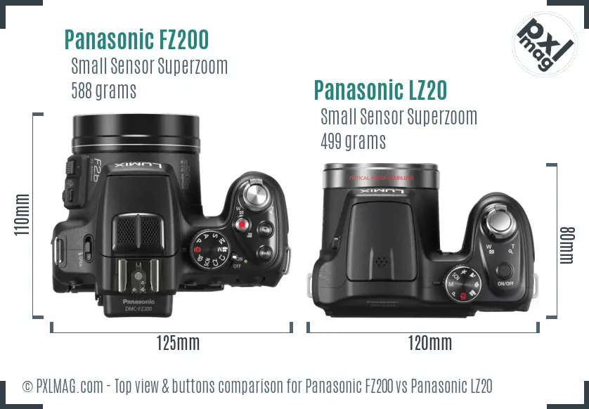 Panasonic FZ200 vs Panasonic LZ20 top view buttons comparison