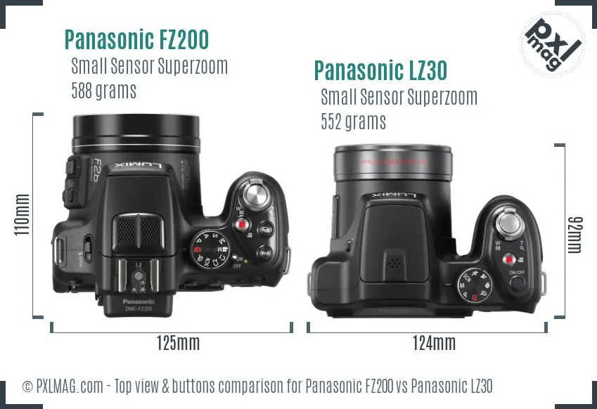 Panasonic FZ200 vs Panasonic LZ30 top view buttons comparison