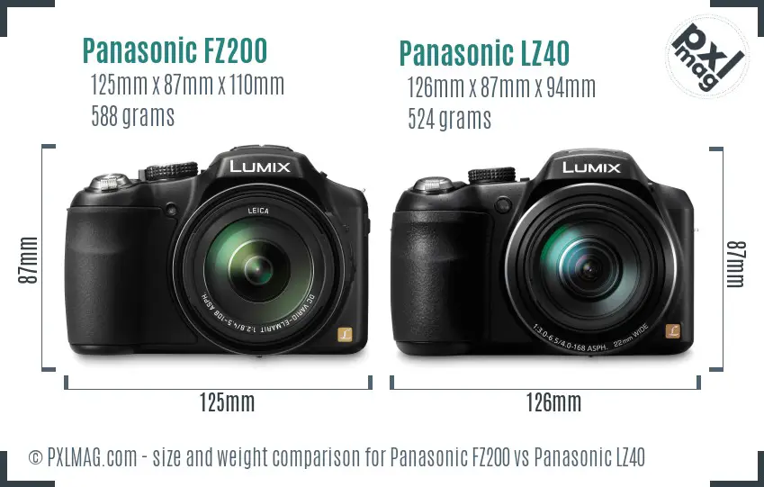 Panasonic FZ200 vs Panasonic LZ40 size comparison
