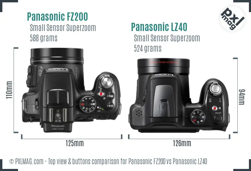 Panasonic FZ200 vs Panasonic LZ40 top view buttons comparison