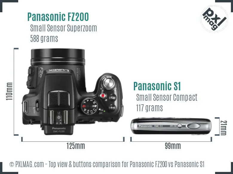 Panasonic FZ200 vs Panasonic S1 top view buttons comparison