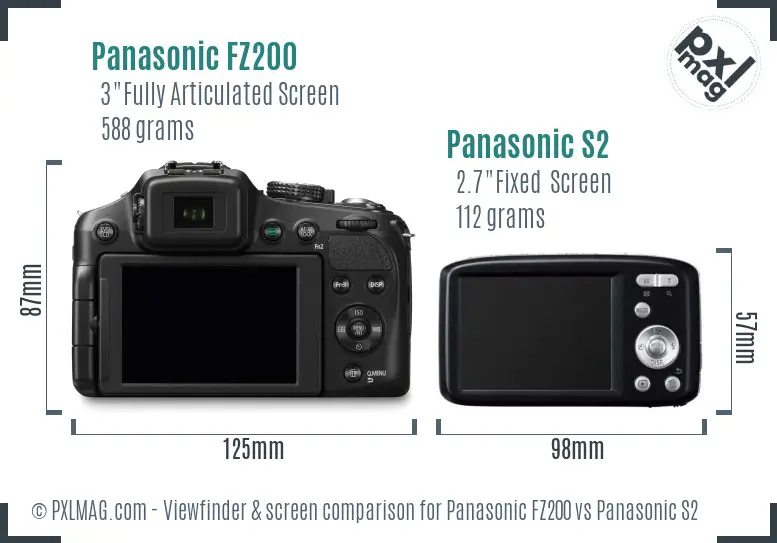 Panasonic FZ200 vs Panasonic S2 Screen and Viewfinder comparison