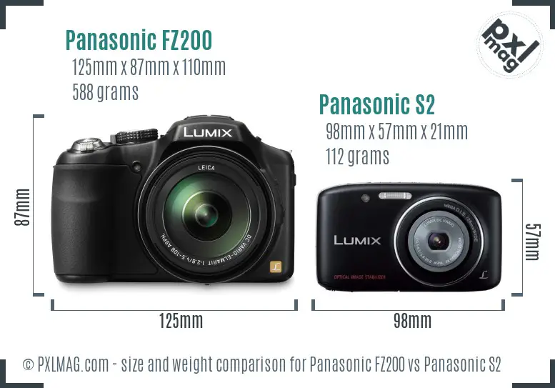 Panasonic FZ200 vs Panasonic S2 size comparison