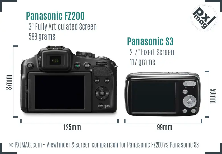 Panasonic FZ200 vs Panasonic S3 Screen and Viewfinder comparison