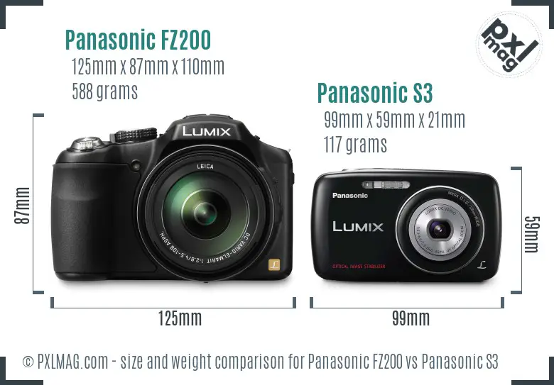 Panasonic FZ200 vs Panasonic S3 size comparison