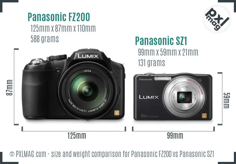Panasonic FZ200 vs Panasonic SZ1 size comparison