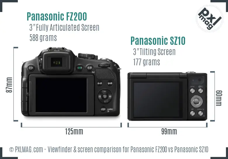Panasonic FZ200 vs Panasonic SZ10 Screen and Viewfinder comparison