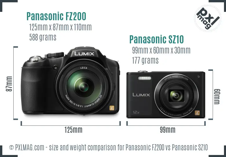 Panasonic FZ200 vs Panasonic SZ10 size comparison