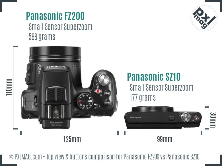 Panasonic FZ200 vs Panasonic SZ10 top view buttons comparison