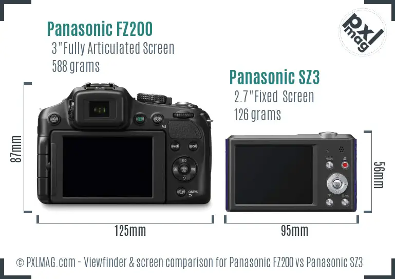 Panasonic FZ200 vs Panasonic SZ3 Screen and Viewfinder comparison