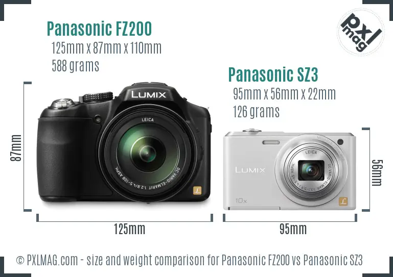 Panasonic FZ200 vs Panasonic SZ3 size comparison