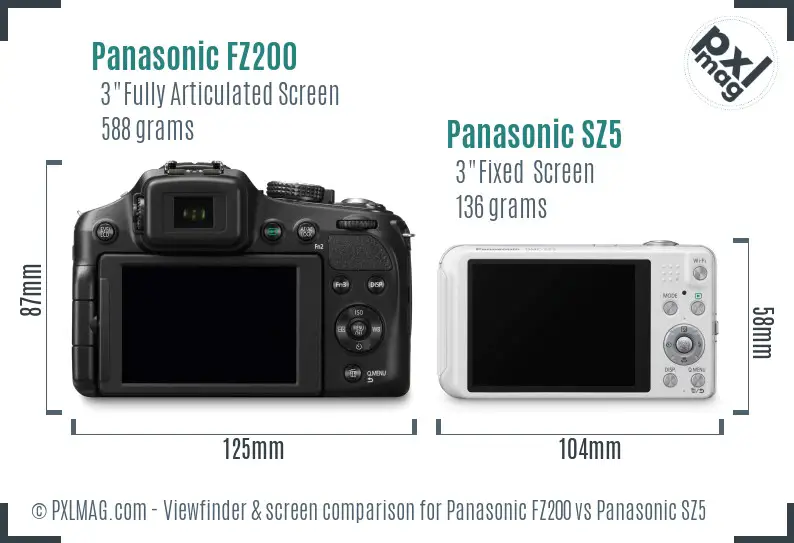 Panasonic FZ200 vs Panasonic SZ5 Screen and Viewfinder comparison