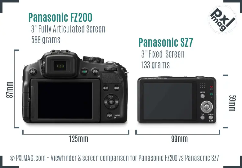 Panasonic FZ200 vs Panasonic SZ7 Screen and Viewfinder comparison