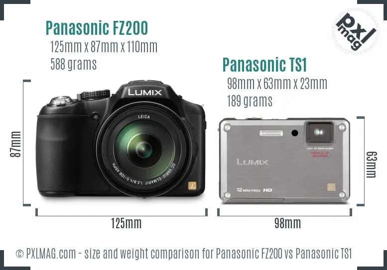 Panasonic FZ200 vs Panasonic TS1 size comparison