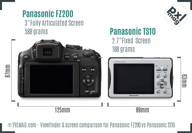 Panasonic FZ200 vs Panasonic TS10 Screen and Viewfinder comparison