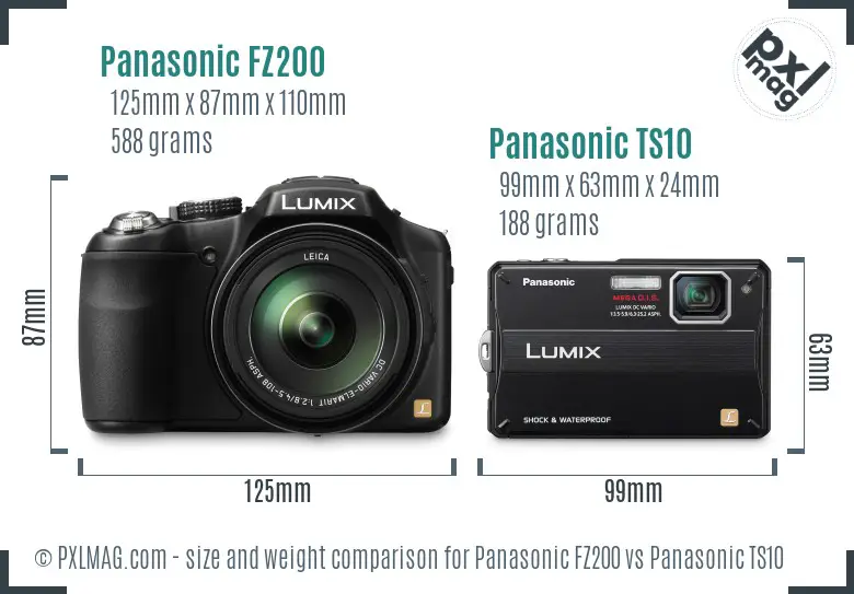 Panasonic FZ200 vs Panasonic TS10 size comparison